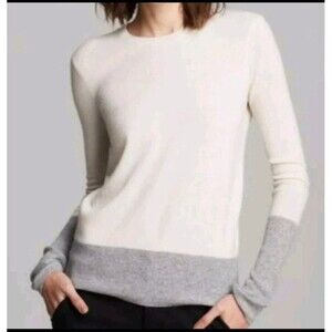 Vince Cashmere Sweater Crewneck Pullover Sweater Ivory Gray Sz S